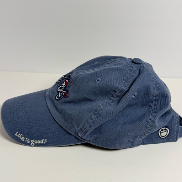 Life Is Good Embroidered Motorcycle Blue Cotton Strapback Hat Ball Cap Ride GUC - Picture 2 of 7
